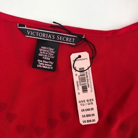 NWT Victorias Secret Red Ruffle Satin Robe one size Heart Print Back Love Kimono - Picture 7 of 8